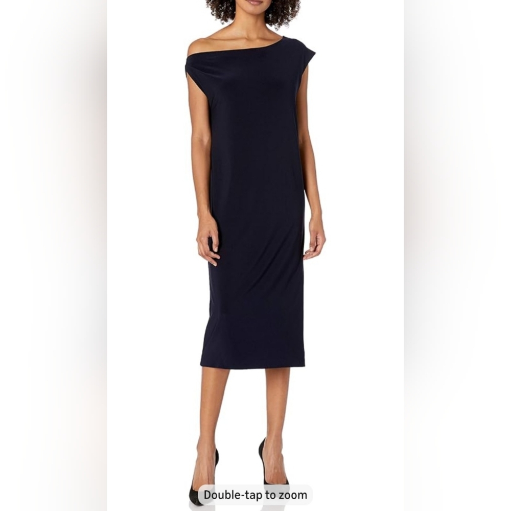 Norma Kamali One-Shoulder Midi Dress in Navy
